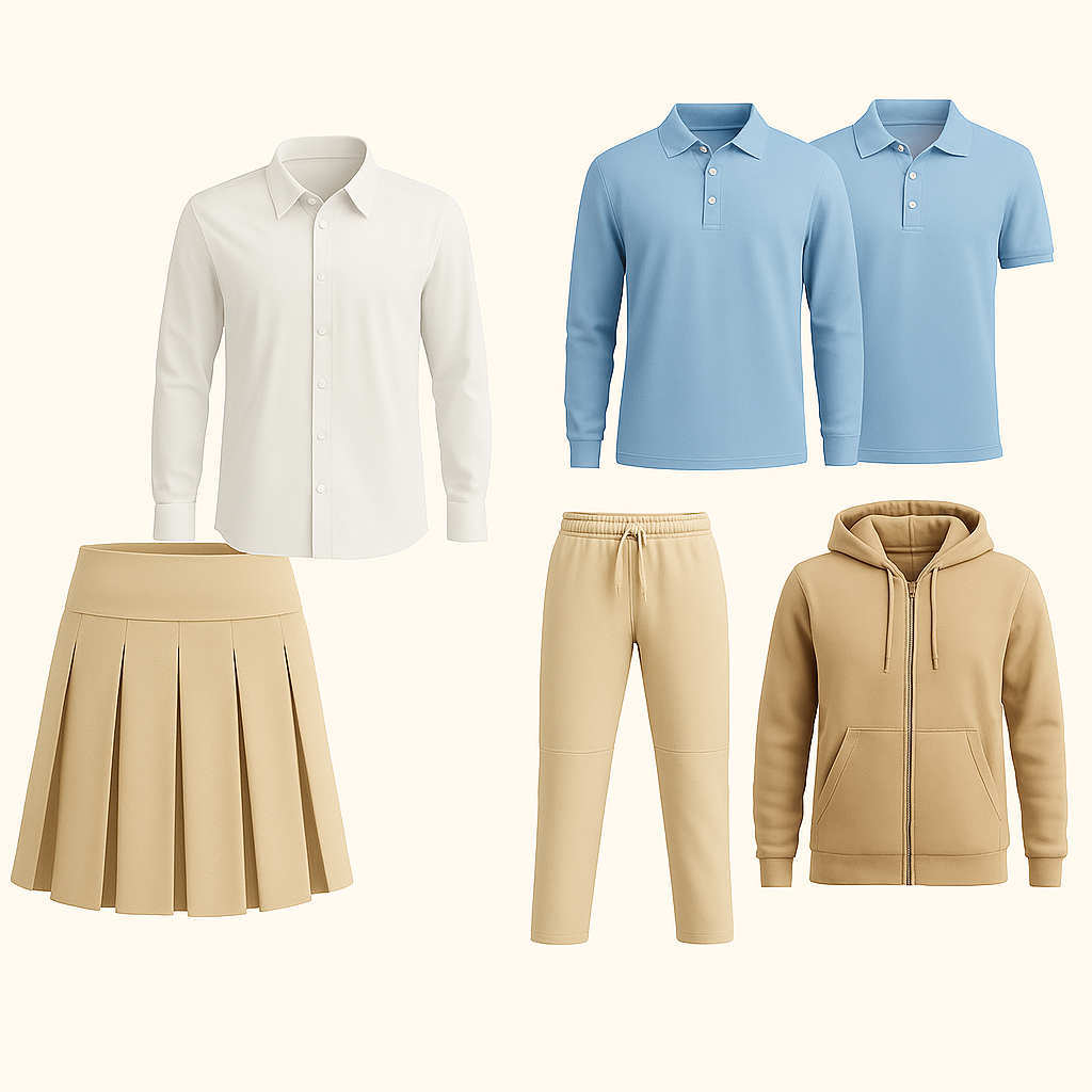 Designer (1) (2) School Uniform Package For Girls, Biege & Blue, From KG1 To Grade 3, 6 PCS - Image 1
